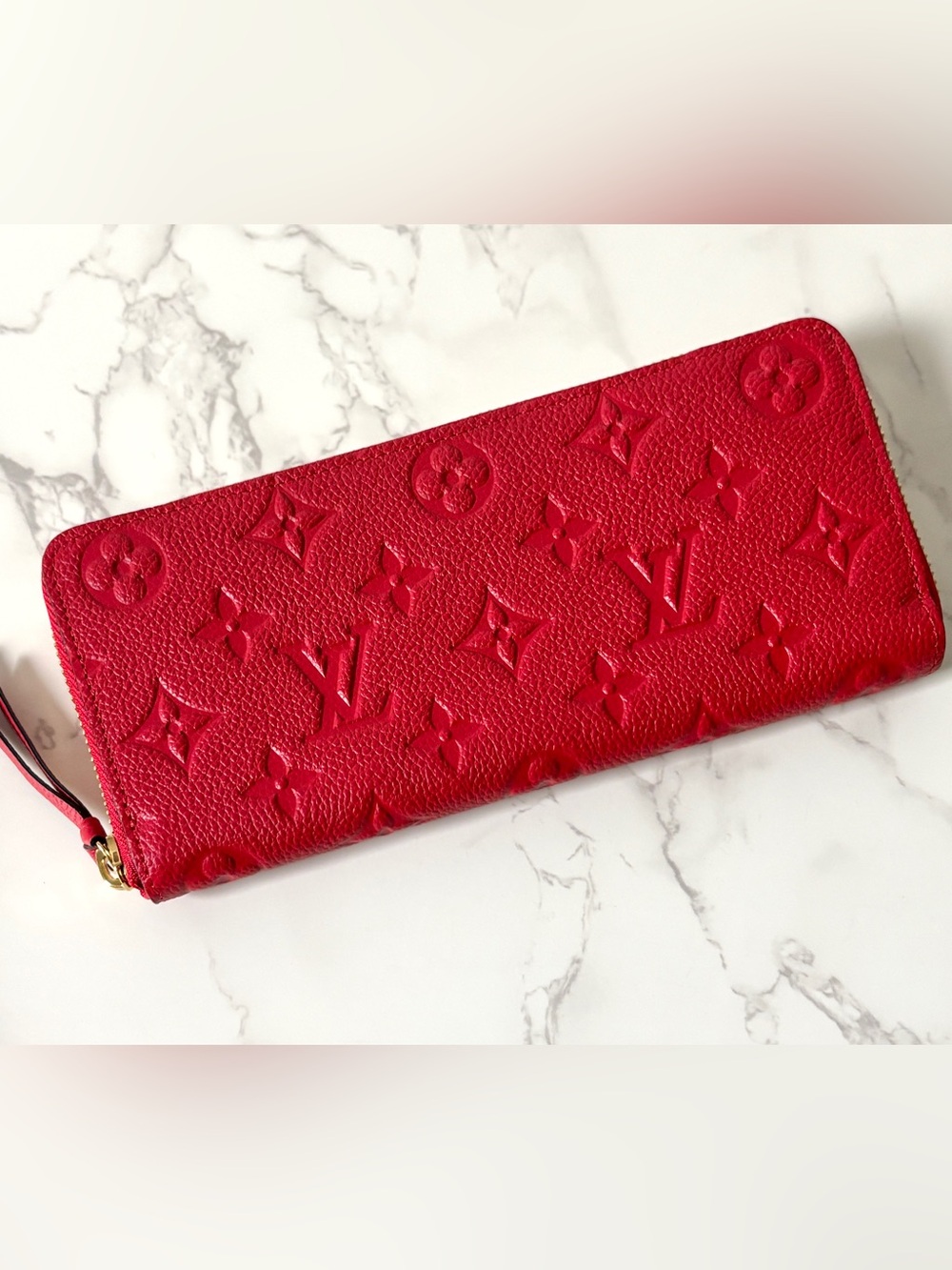 Louis Vuitton Clemence Zip Around Wallet Empreinte Leather Red